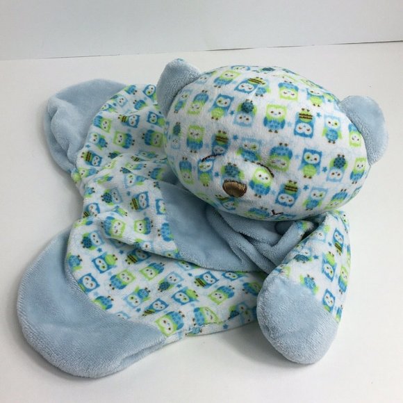 Baby Ganz Sleepy Time Bear Lovey Security Blanket Owl Green Blue Brown White - Picture 9 of 12